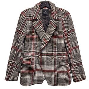 BAGATELLE Jacket Womens Medium Black Plaid Pea Coat Boho Button Up Flap Pockets